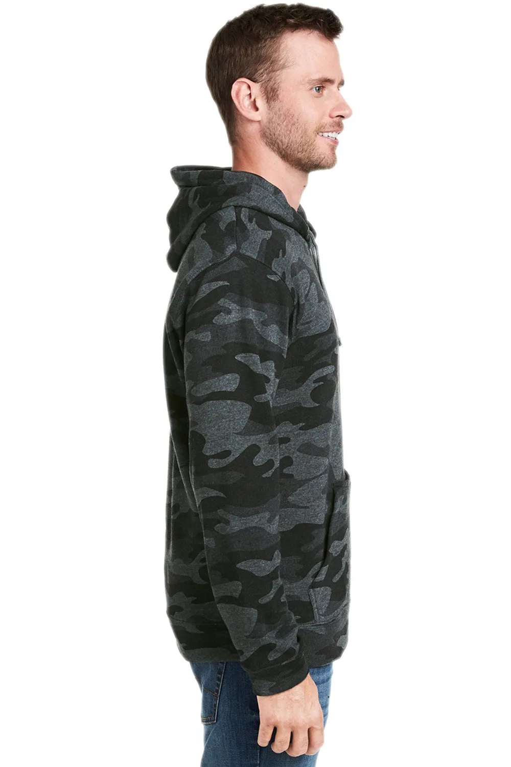 J America Sweat à capuche en polaire pour hommes avec poche kangourou - Camouflage noir chiné