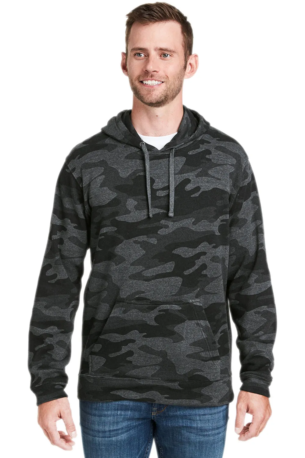 J America Sweat à capuche en polaire pour hommes avec poche kangourou - Camouflage noir chiné