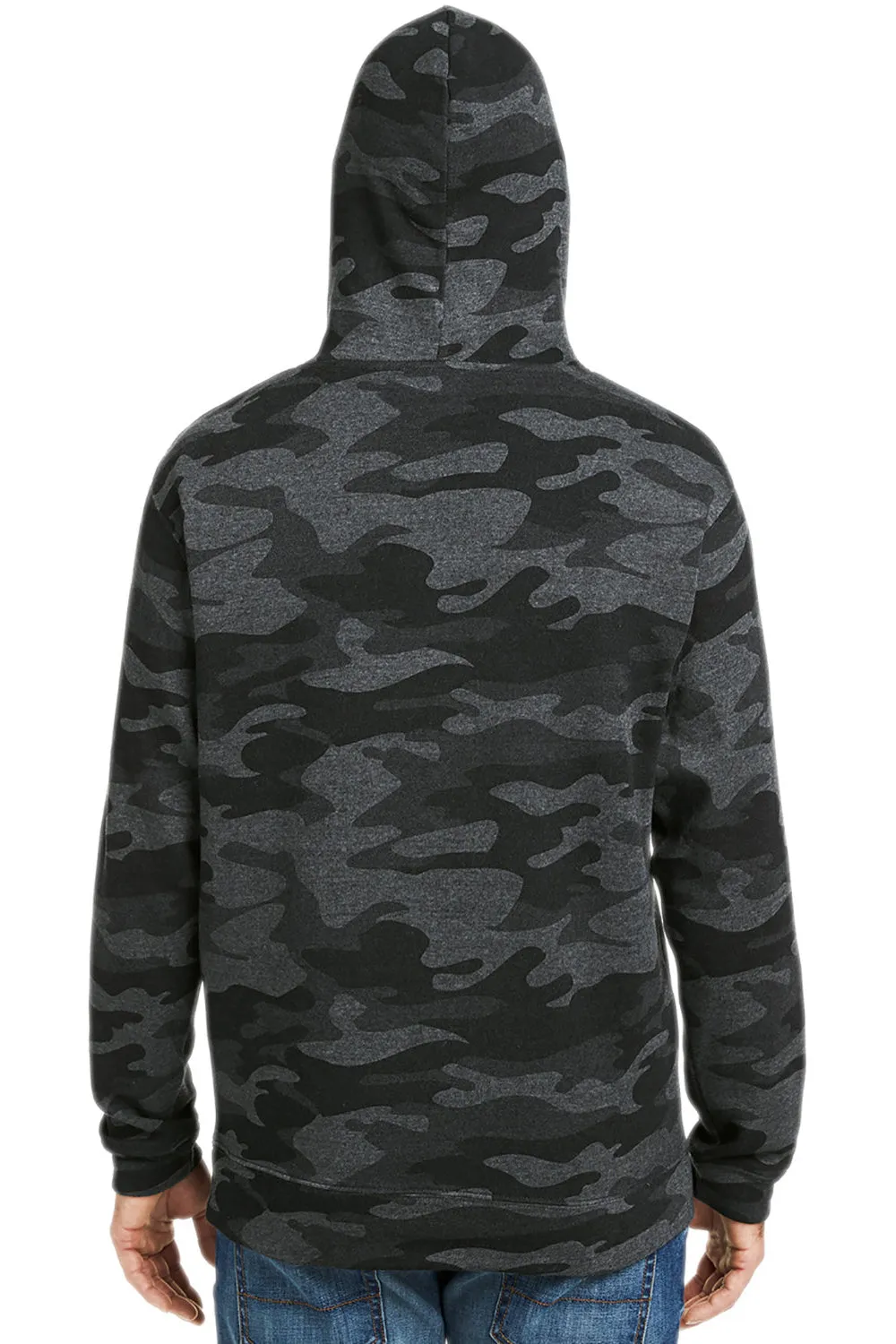 J America Sweat à capuche en polaire pour hommes avec poche kangourou - Camouflage noir chiné