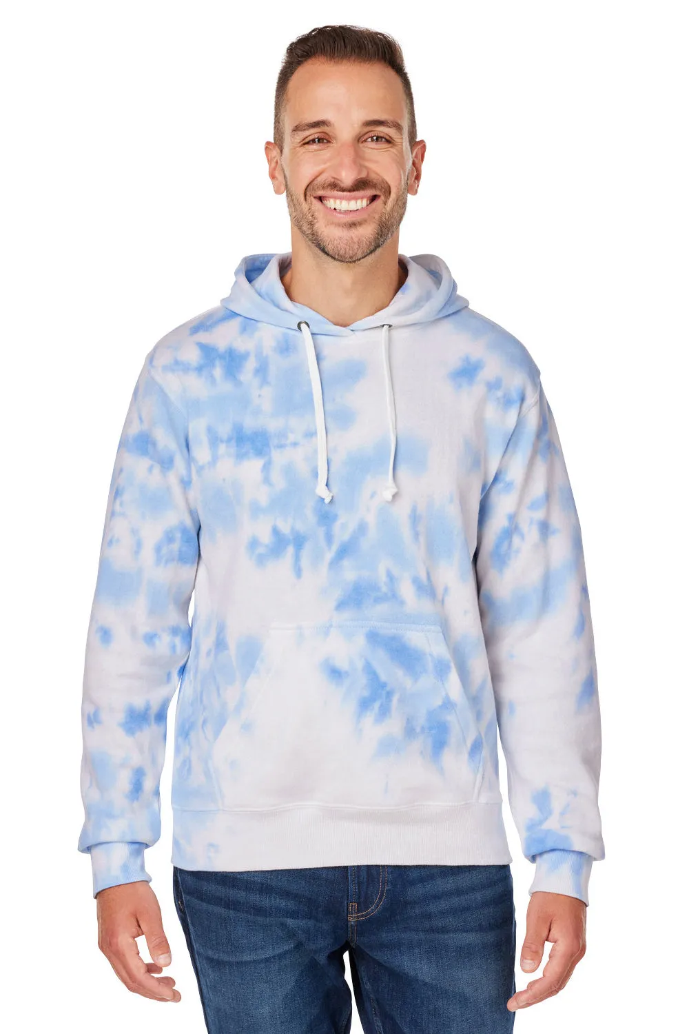J America Sweat à capuche pour hommes avec teinture tie-dye et poche kangourou - Bleu pervenche
