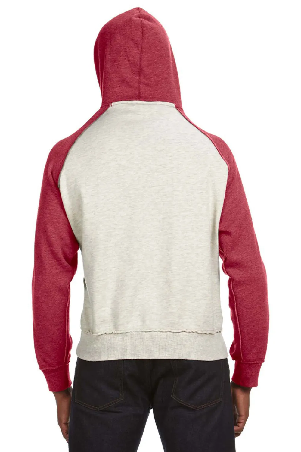 J America Sweat à capuche vintage pour hommes avec poche kangourou - Couleur : gris chiné/rouge