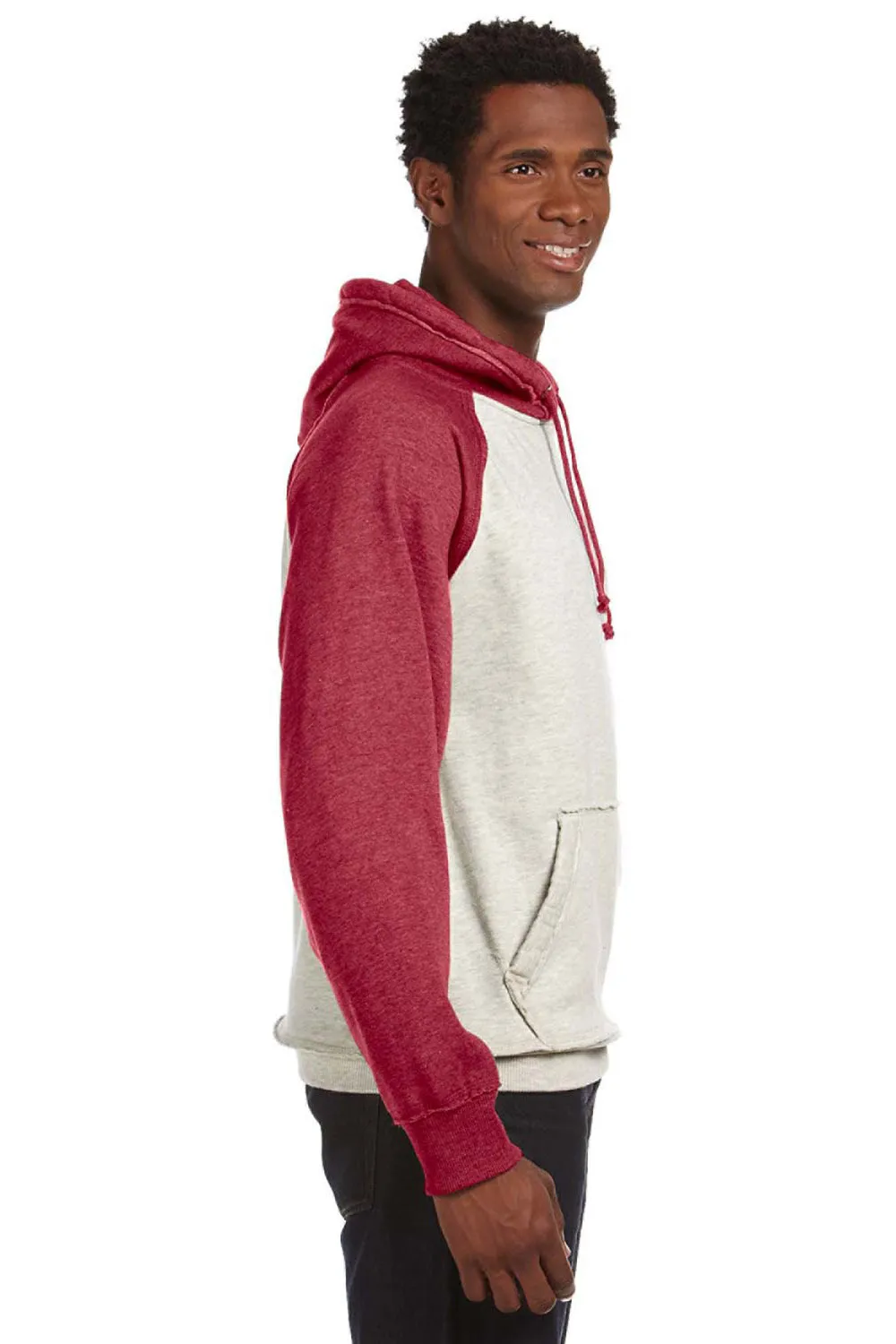 J America Sweat à capuche vintage pour hommes avec poche kangourou - Couleur : gris chiné/rouge