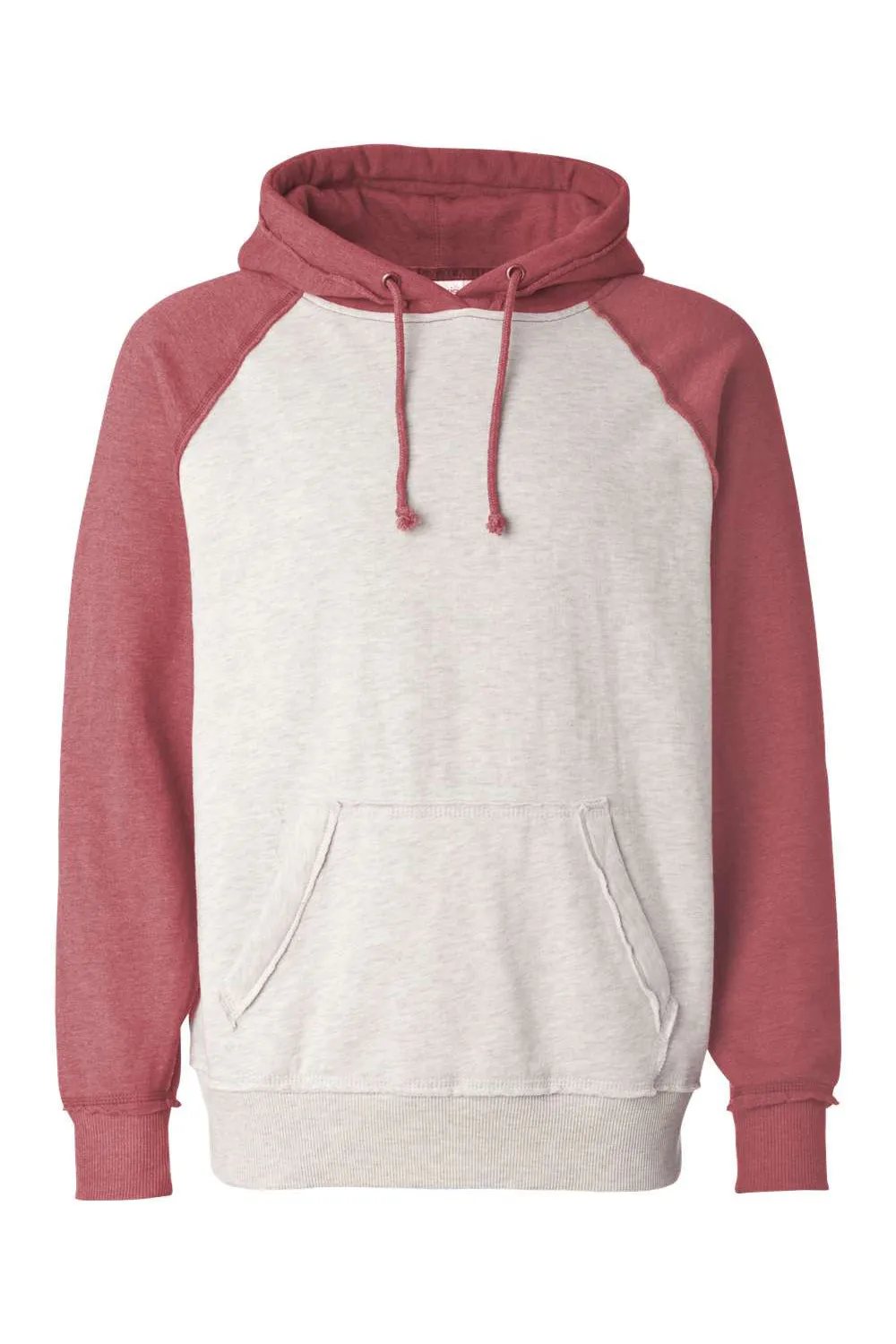 J America Sweat à capuche vintage pour hommes avec poche kangourou - Couleur : gris chiné/rouge