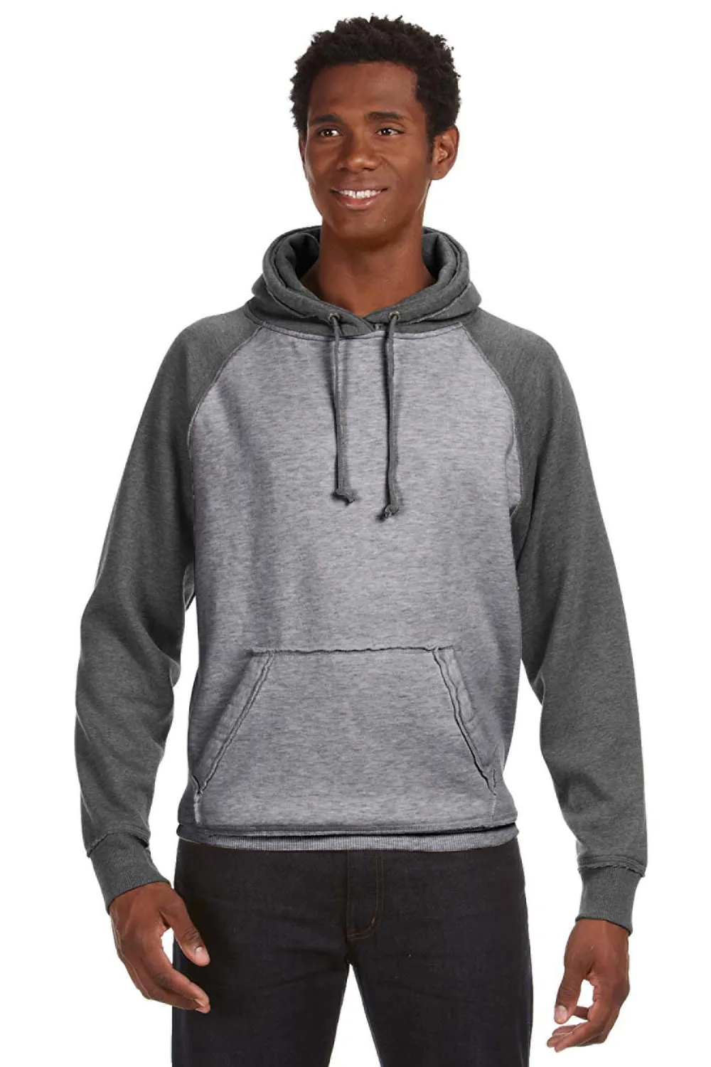 J America Sweat à capuche vintage pour hommes avec poche kangourou - Gris fumée/Gris anthracite