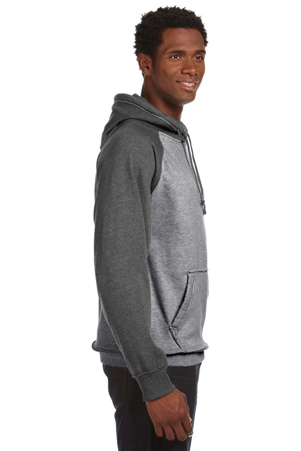 J America Sweat à capuche vintage pour hommes avec poche kangourou - Gris fumée/Gris anthracite