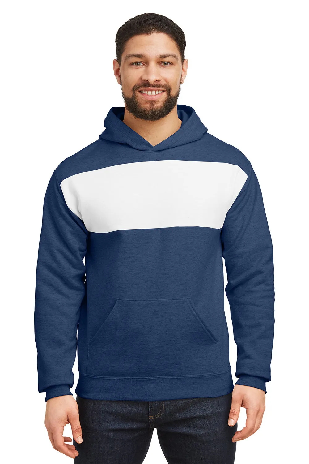 Jerzees Sweat à capuche pour hommes en polaire NuBlend résistant aux boulettes avec poche kangourou - Bleu indigo chiné/Blanc - Liquidation