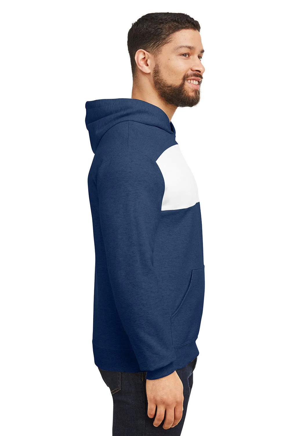 Jerzees Sweat à capuche pour hommes en polaire NuBlend résistant aux boulettes avec poche kangourou - Bleu indigo chiné/Blanc - Liquidation
