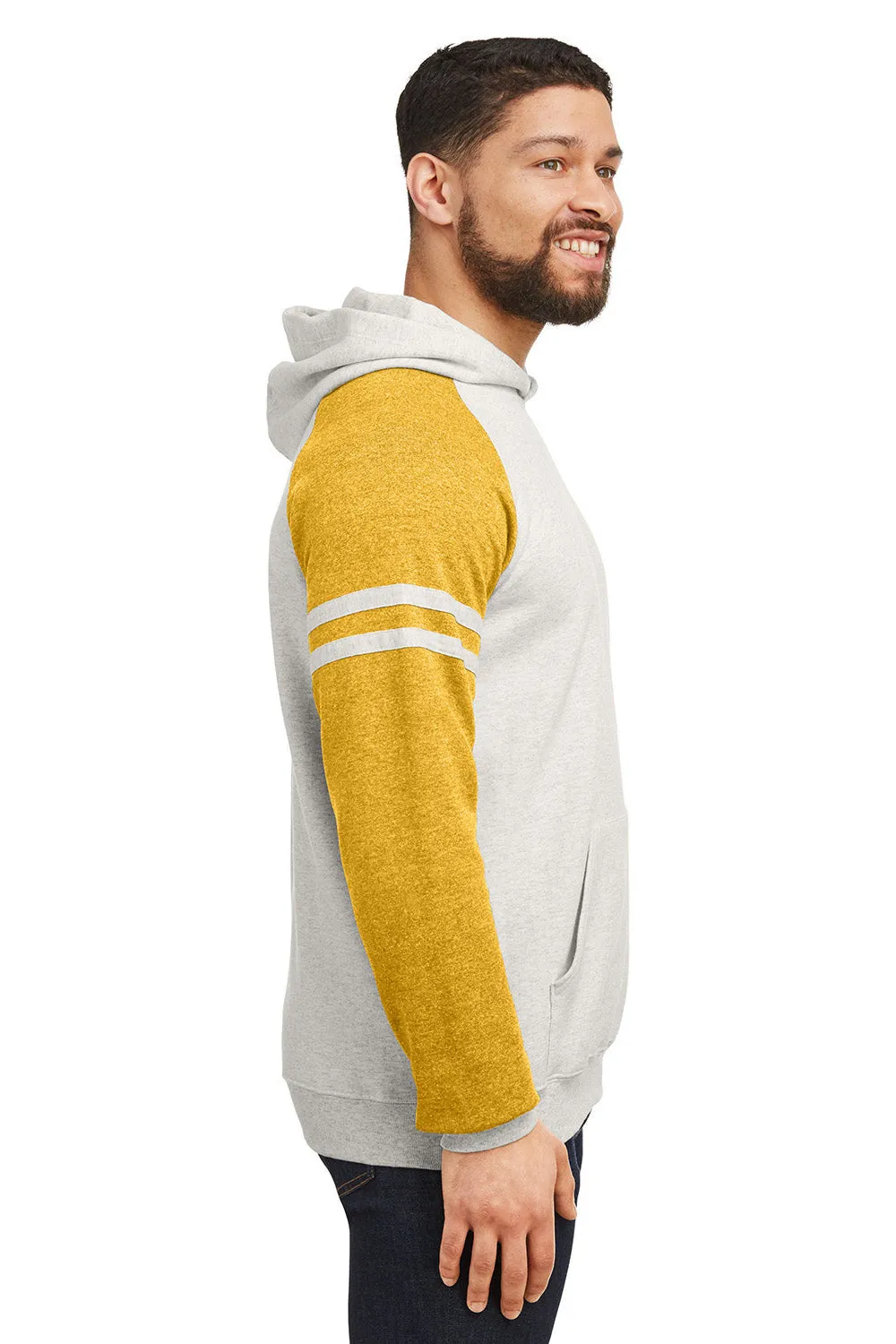 Jerzees pour Hommes Pull à Capuche en Polaire NuBlend avec Pochette et Motifs en Couleurs Contrastées - Mélange Gris Chiné/Moutarde