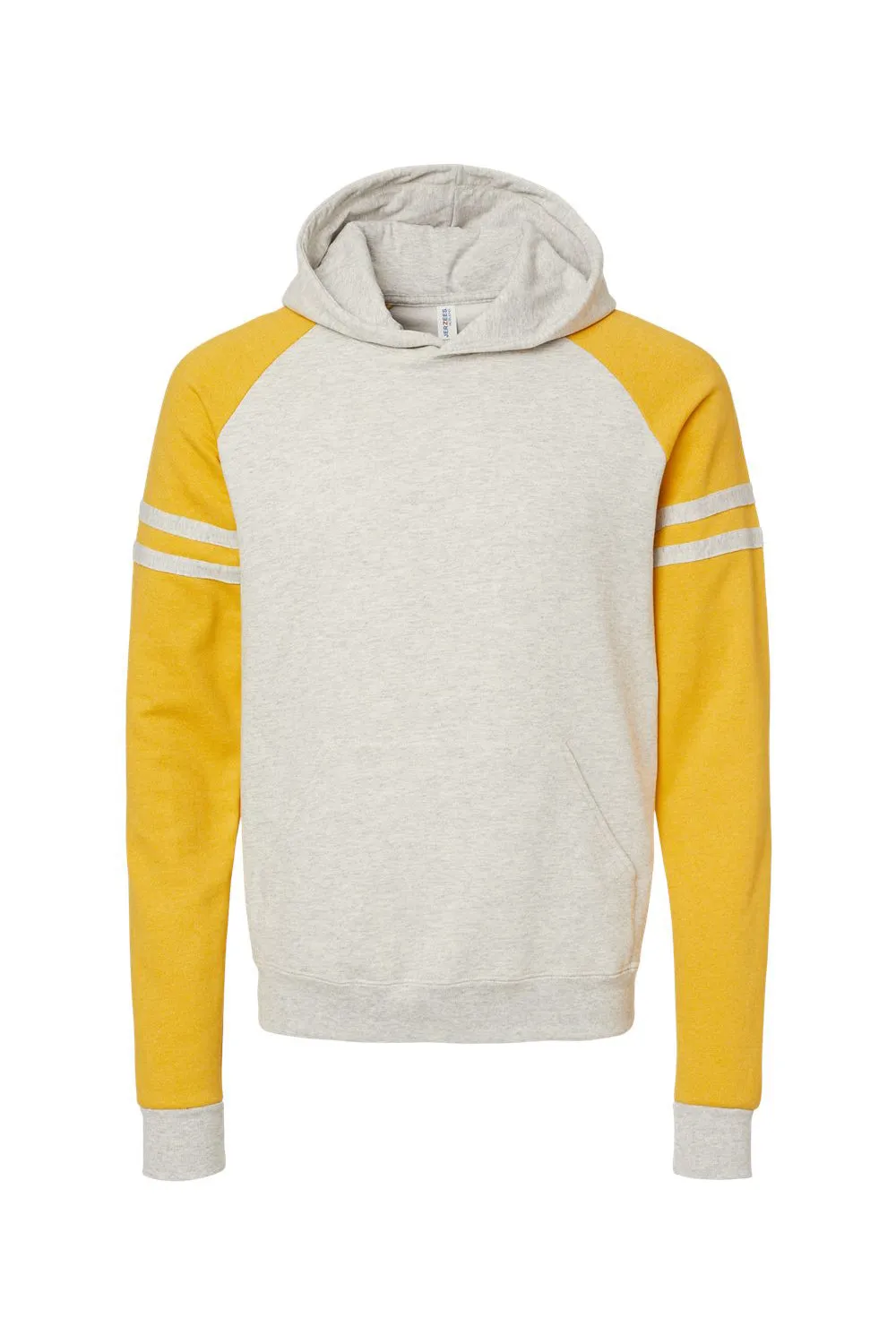 Jerzees pour Hommes Pull à Capuche en Polaire NuBlend avec Pochette et Motifs en Couleurs Contrastées - Mélange Gris Chiné/Moutarde