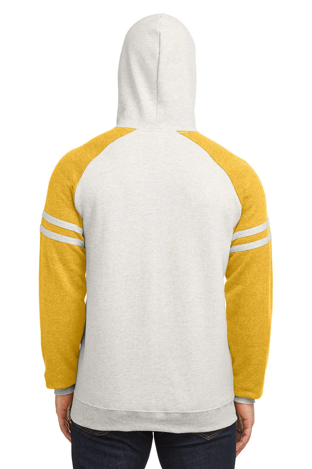 Jerzees pour Hommes Pull à Capuche en Polaire NuBlend avec Pochette et Motifs en Couleurs Contrastées - Mélange Gris Chiné/Moutarde