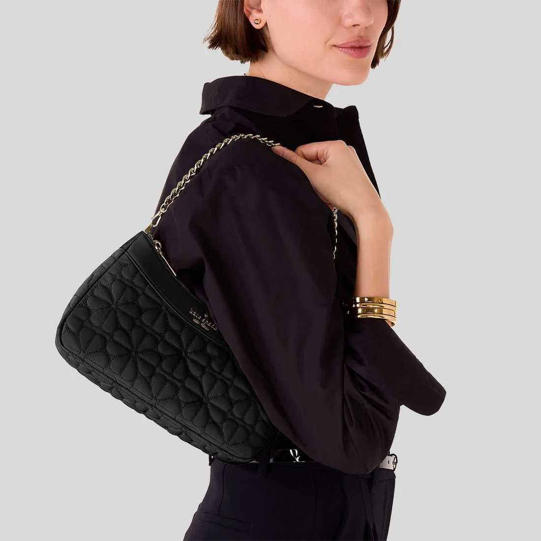 Sac Kate Spade KATE SPADE Sac Bandoulière Convertible en Tissu Matelassé Fleuri Noir KK077