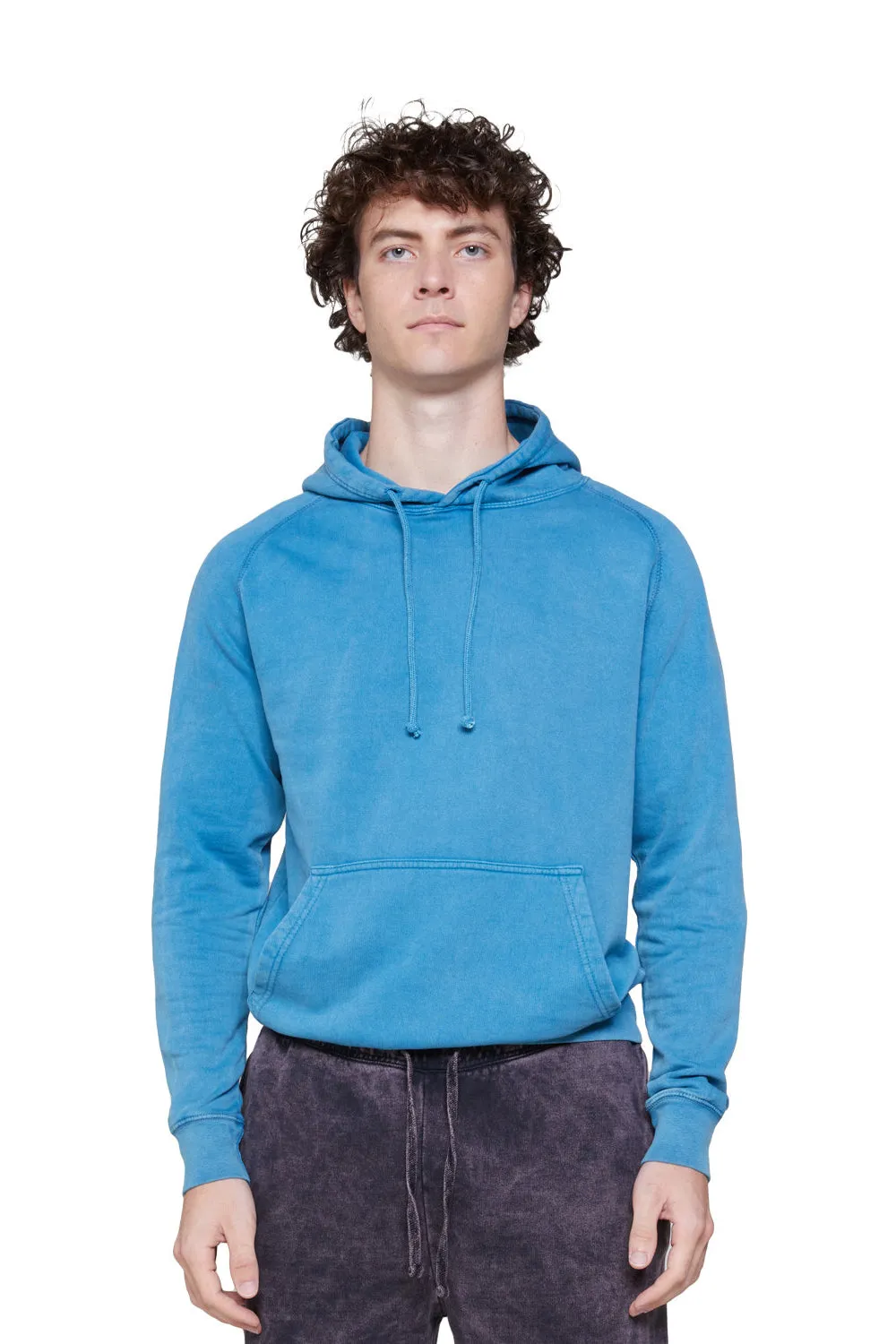 Lane Seven Sweat à capuche vintage pour hommes avec poche kangourou - Bleu lac vintage