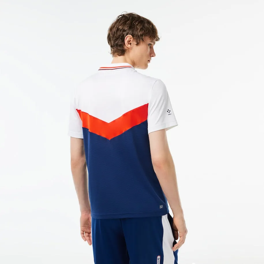 Polo Lacoste Tennis Homme x Daniil Medvedev Slim Fit Sans Couture Blanc / Orange / Bordeaux / Bleu Marine