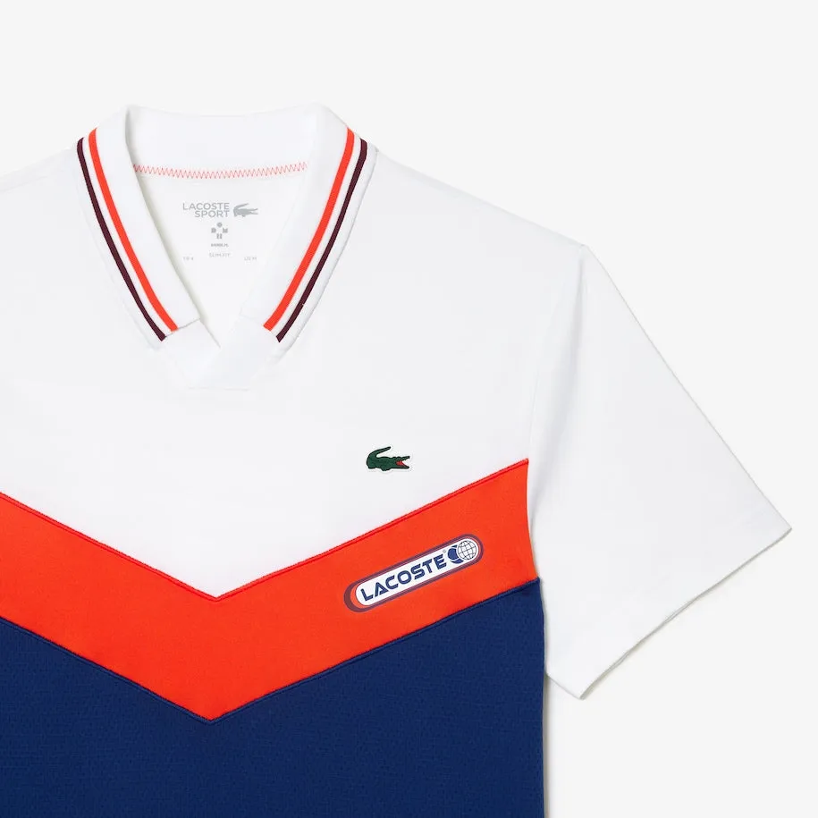 Polo Lacoste Tennis Homme x Daniil Medvedev Slim Fit Sans Couture Blanc / Orange / Bordeaux / Bleu Marine