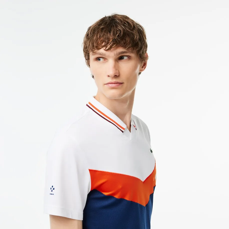 Polo Lacoste Tennis Homme x Daniil Medvedev Slim Fit Sans Couture Blanc / Orange / Bordeaux / Bleu Marine