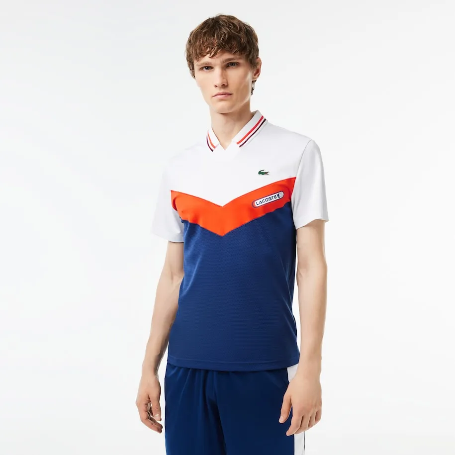 Polo Lacoste Tennis Homme x Daniil Medvedev Slim Fit Sans Couture Blanc / Orange / Bordeaux / Bleu Marine