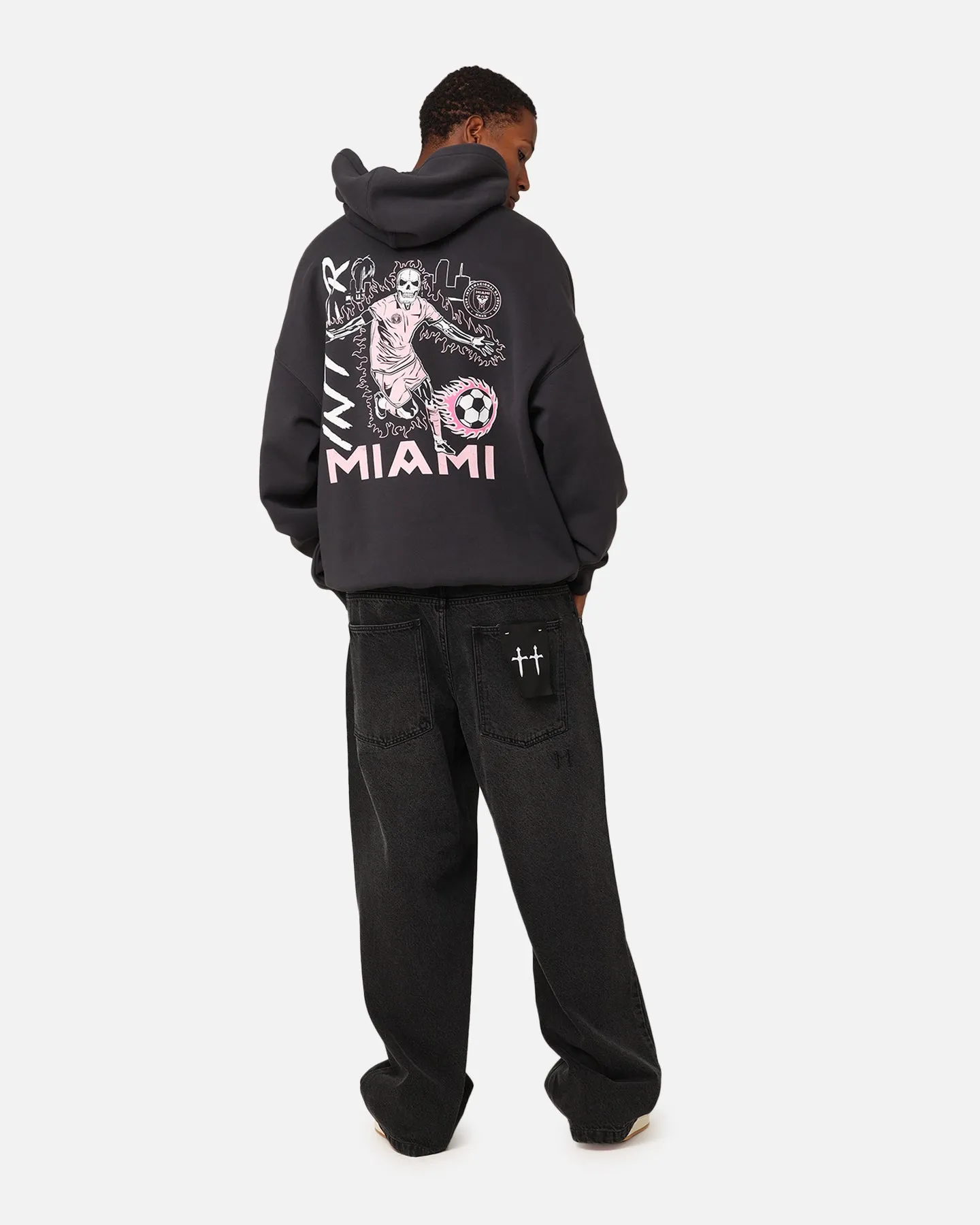 Mitchell & Ness Sweat à capuche avec logo Inter Miami CF Noir délavé