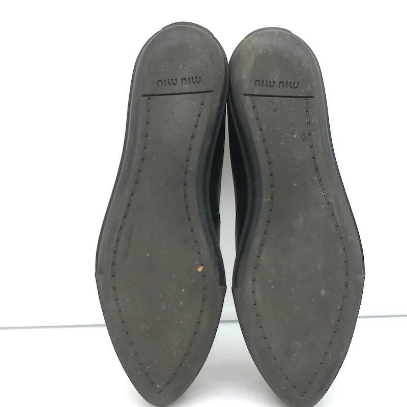 Miu Miu Escarpins à Bout Cristal Noir en Cuire Taille 37.5