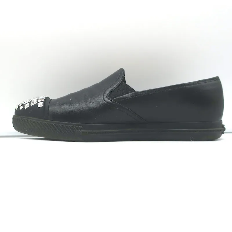 Miu Miu Escarpins à Bout Cristal Noir en Cuire Taille 37.5