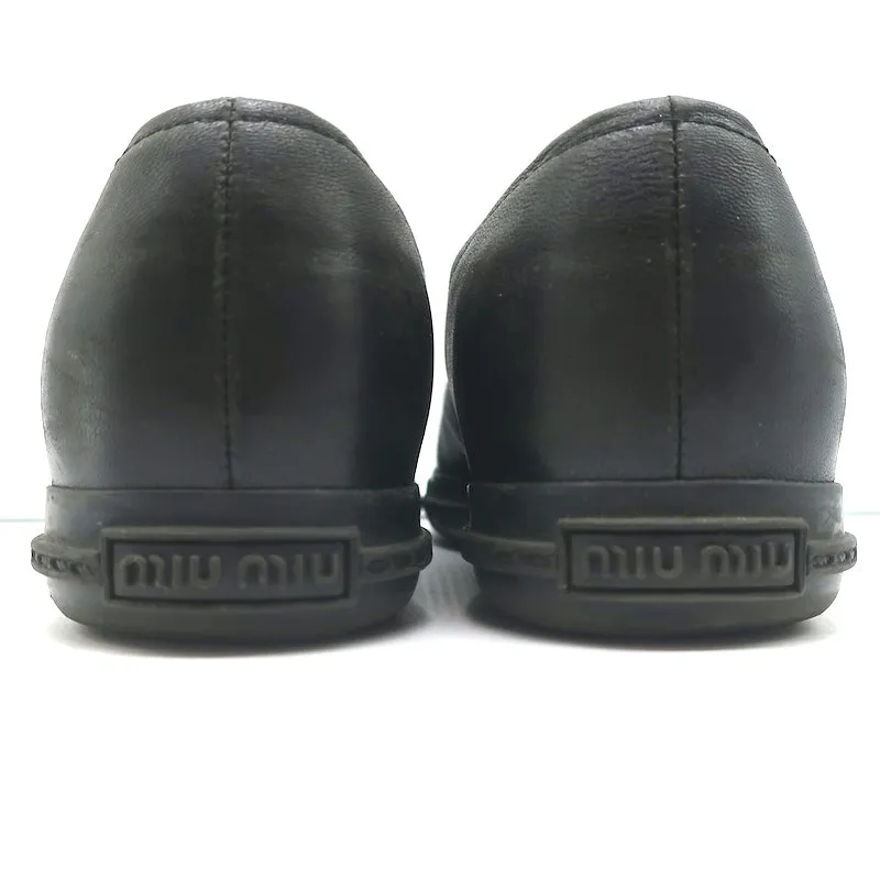 Miu Miu Escarpins à Bout Cristal Noir en Cuire Taille 37.5