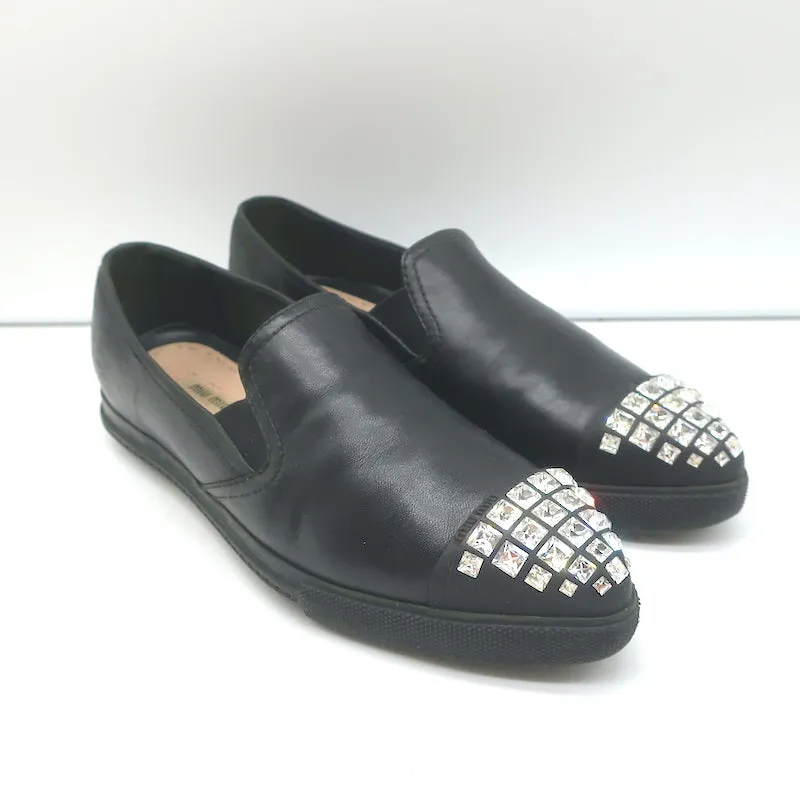 Miu Miu Escarpins à Bout Cristal Noir en Cuire Taille 37.5