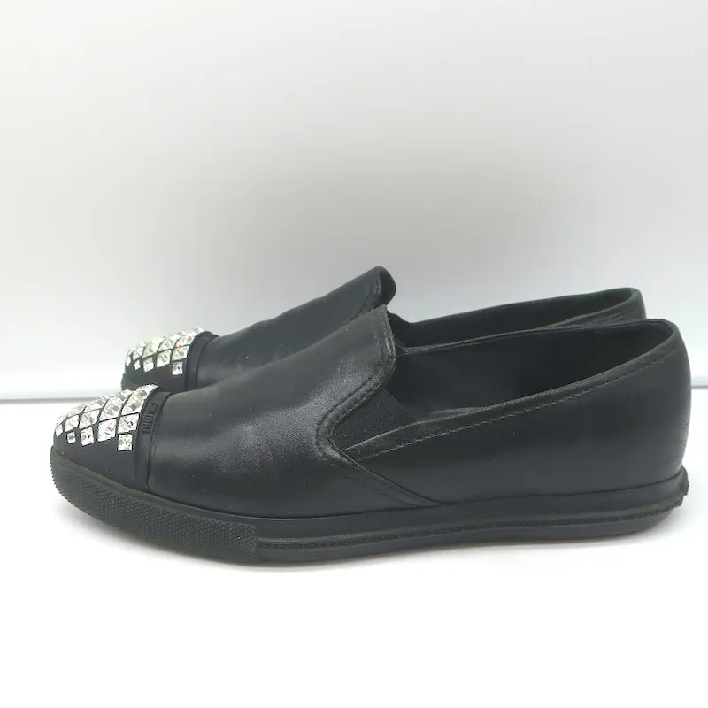 Miu Miu Escarpins à Bout Cristal Noir en Cuire Taille 37.5