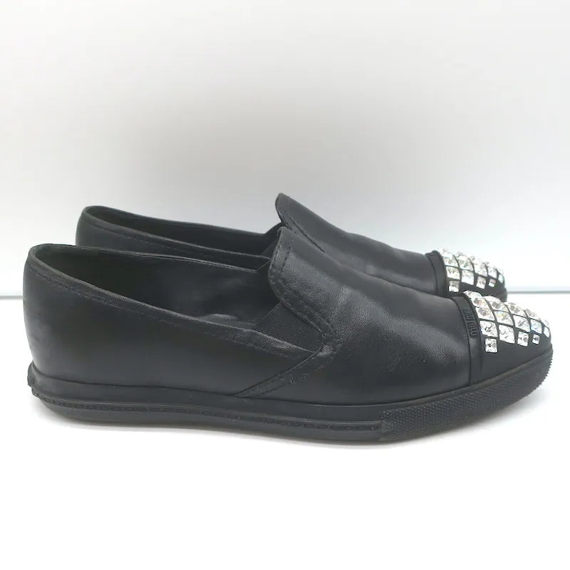 Miu Miu Escarpins à Bout Cristal Noir en Cuire Taille 37.5