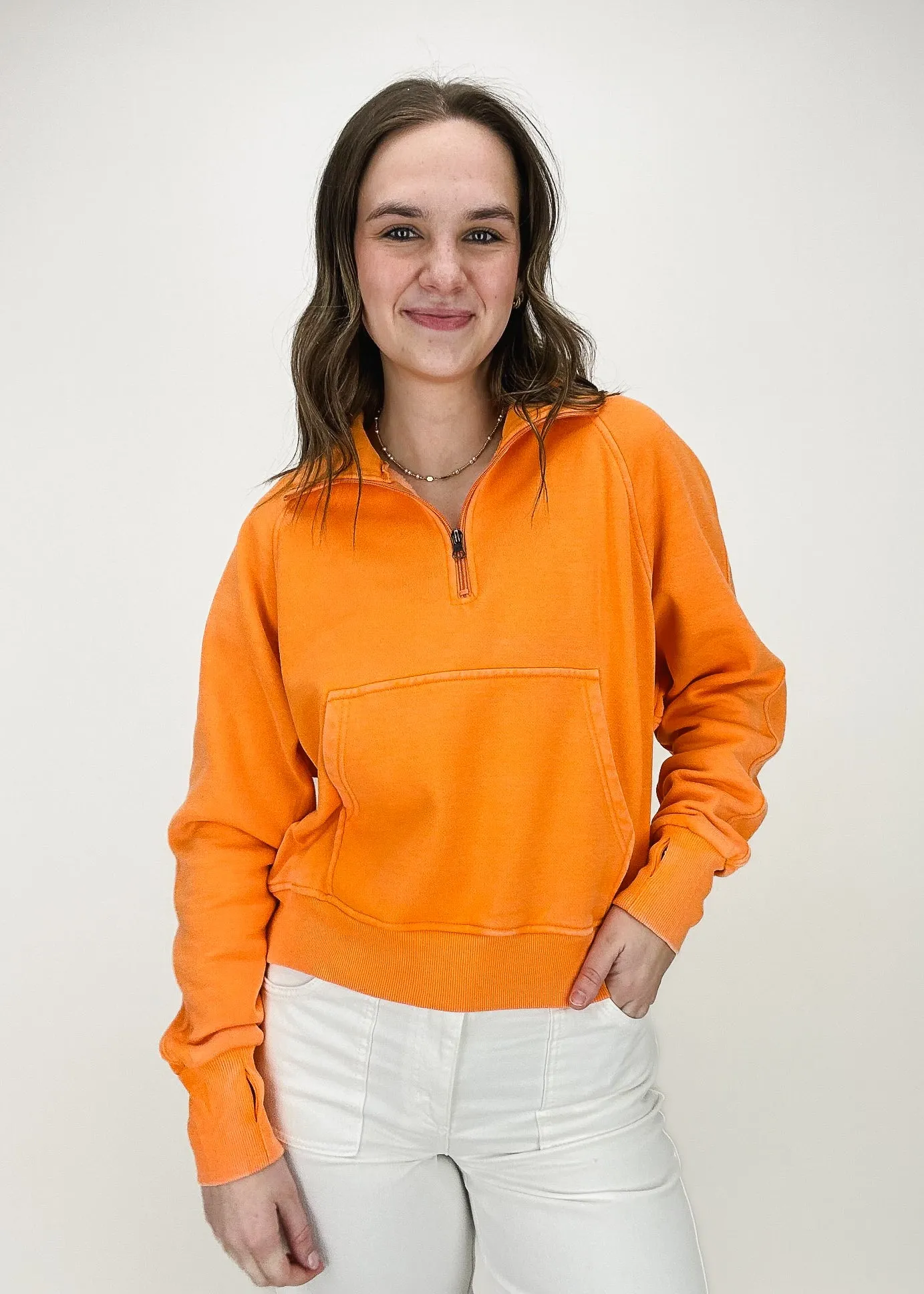 Pull molletonné Molly à demi-fermeture éclair - Orange