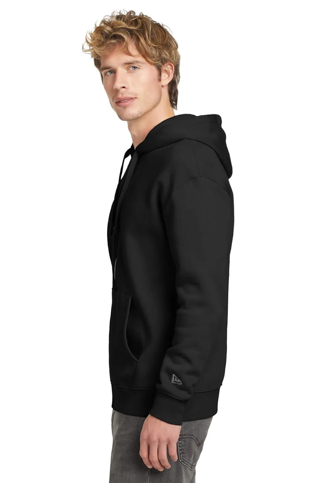 New Era Sweat à capuche en polaire pour homme avec fermeture éclair et poches - Noir