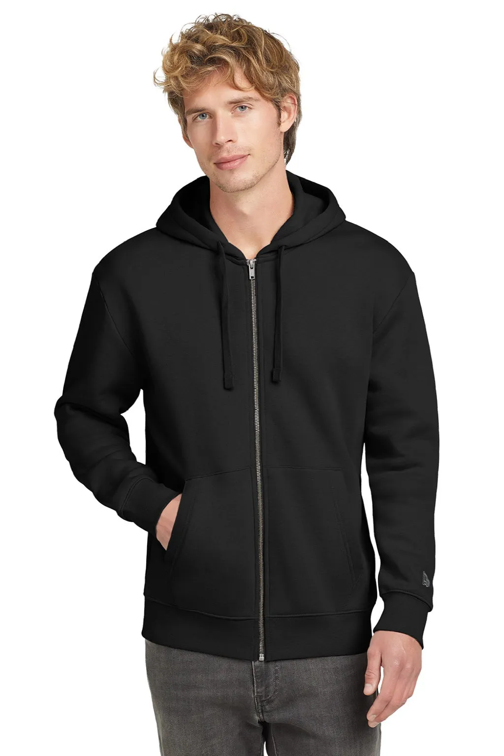 New Era Sweat à capuche en polaire pour homme avec fermeture éclair et poches - Noir