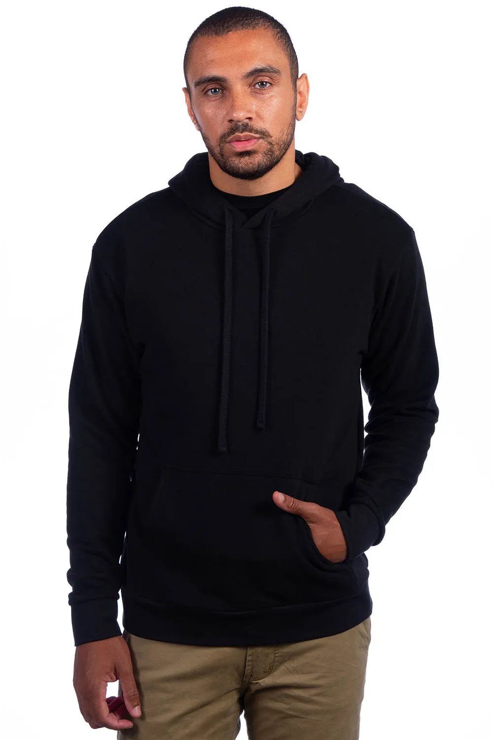 Pull à capuche en French Terry velouté pour hommes avec poche kangourou - Noir