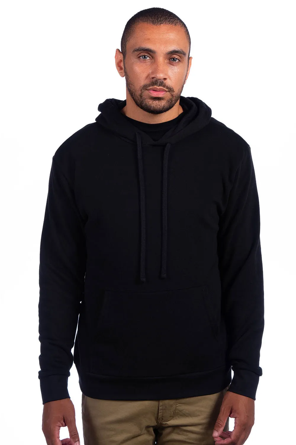 Pull à capuche en French Terry velouté pour hommes avec poche kangourou - Noir