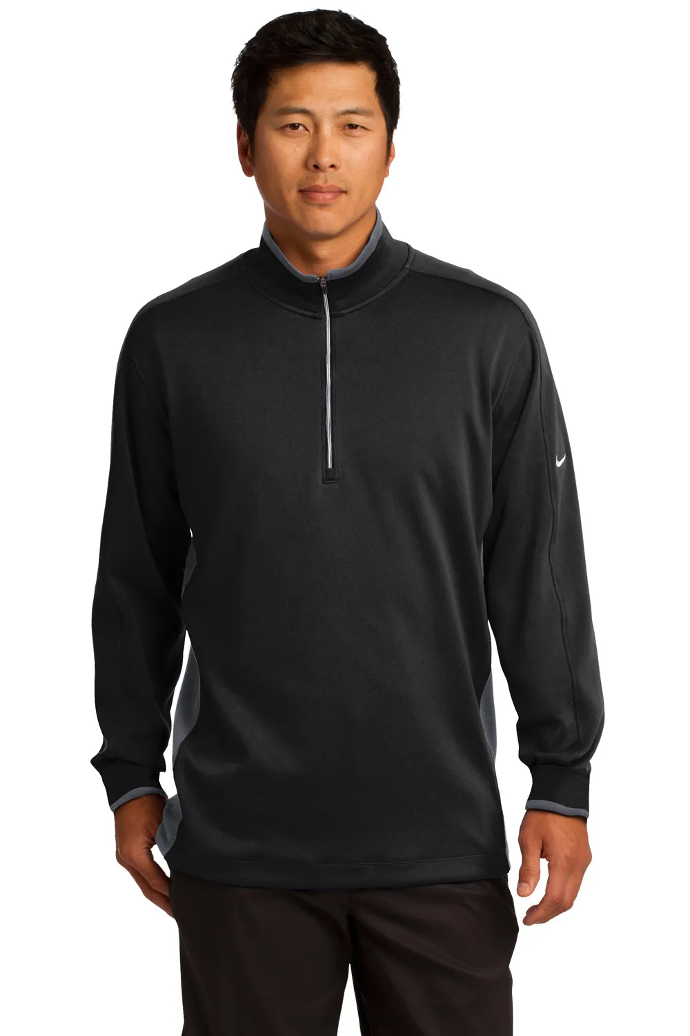 Nike Hommes Sweat à Capuche 1/4 Zip Dri-Fit Évacuation de l'Humidité - Noir/Gris Foncé/Blanc
