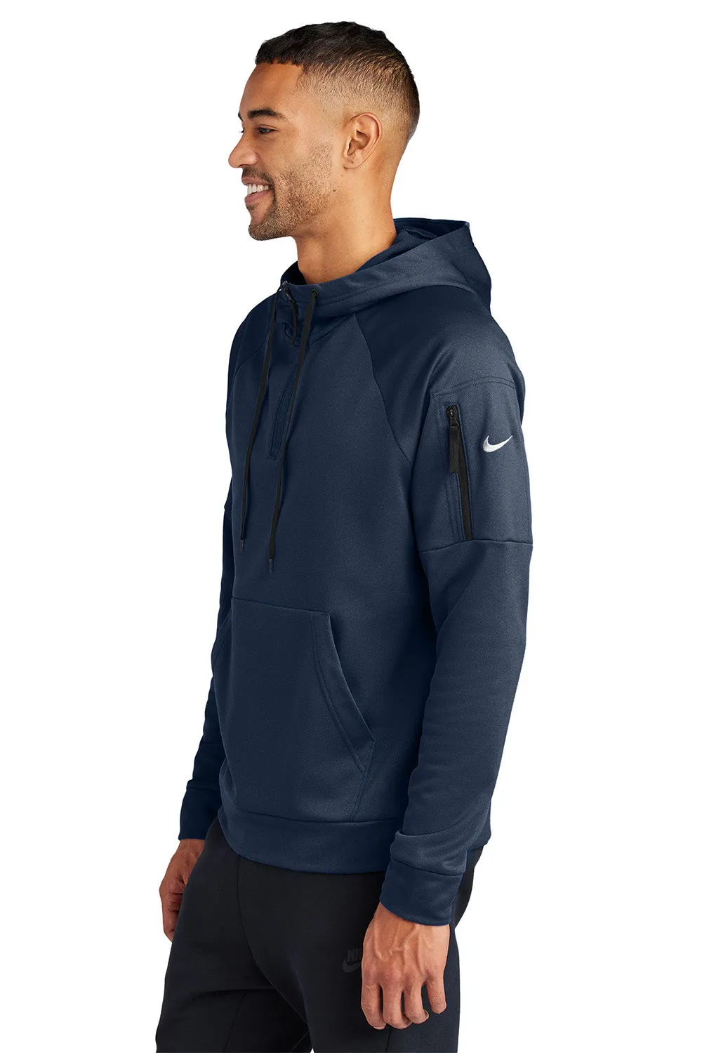 Nike Hommes Pull à Capuche Therma-Fit en Polaire 1/4 Zip avec Poche Kangourou - Bleu Marine
