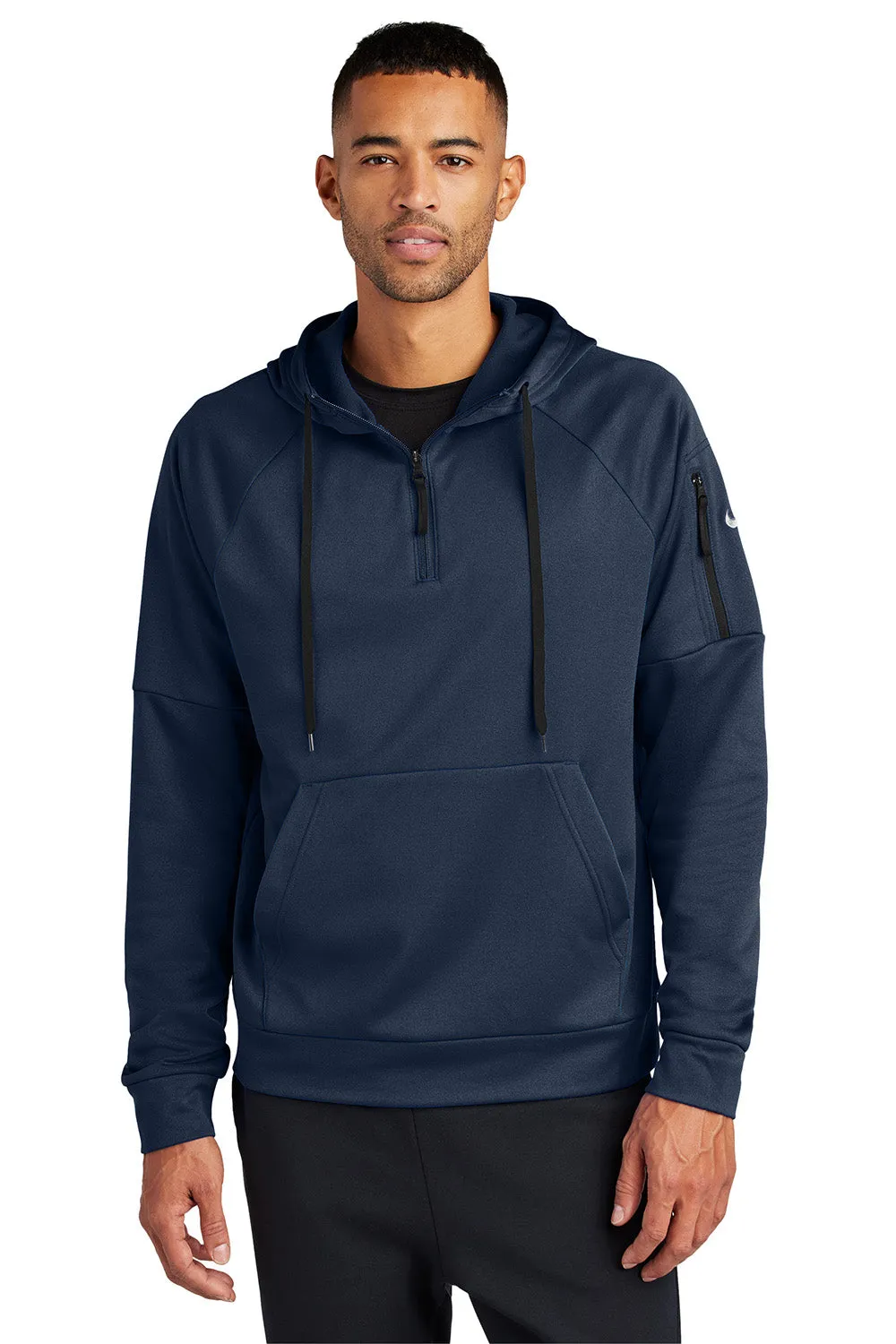 Nike Hommes Pull à Capuche Therma-Fit en Polaire 1/4 Zip avec Poche Kangourou - Bleu Marine