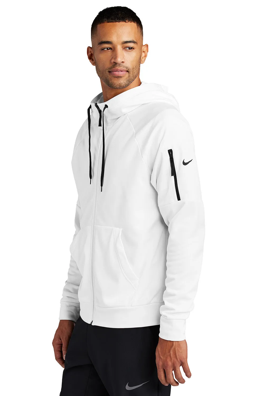 Nike Sweat à capuche homme en polaire Therma-Fit avec fermeture éclair complète et poches - Blanc