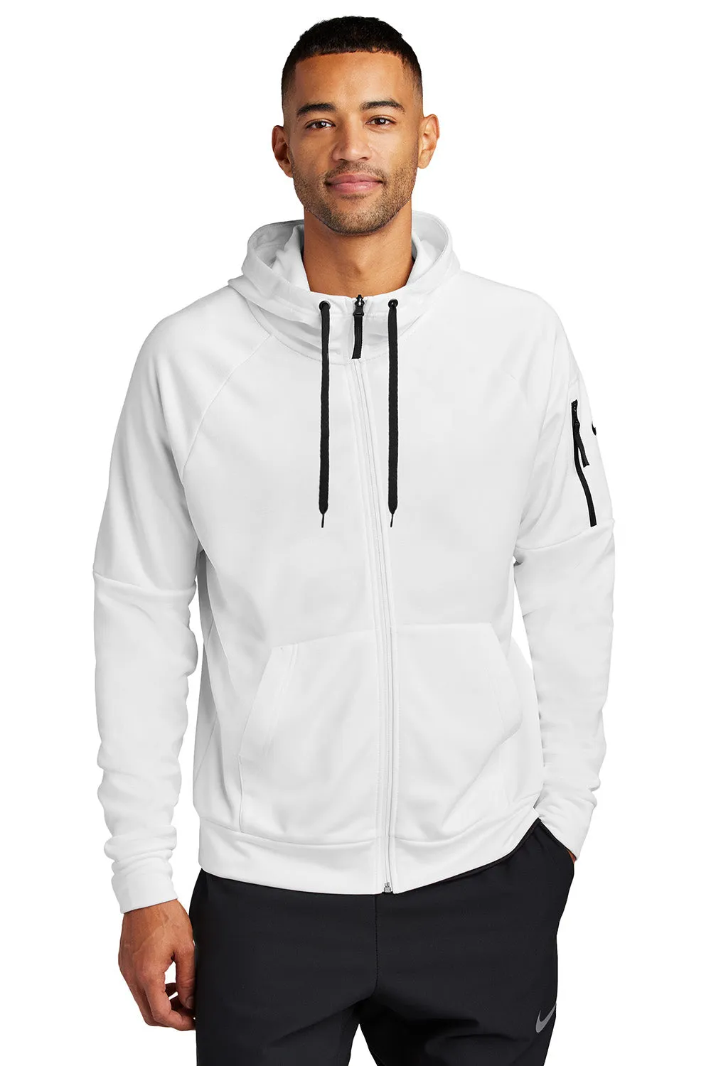 Nike Sweat à capuche homme en polaire Therma-Fit avec fermeture éclair complète et poches - Blanc