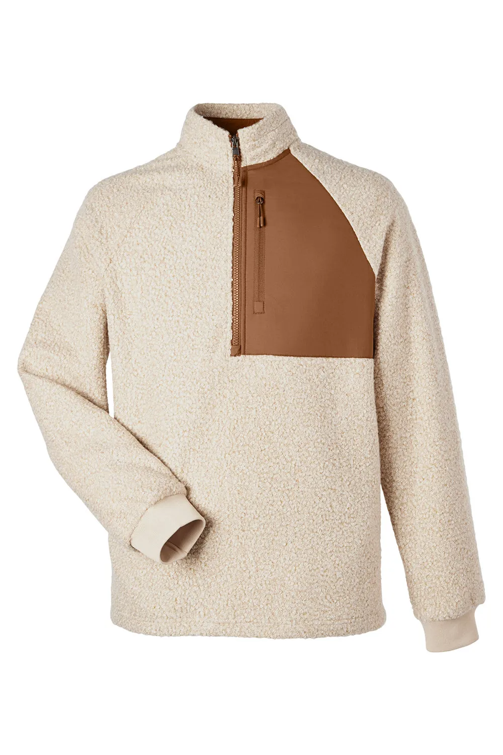 Pull en polaire Aura pour hommes North End avec fermeture 1/4 et poches - Mélange gris beige/Teck