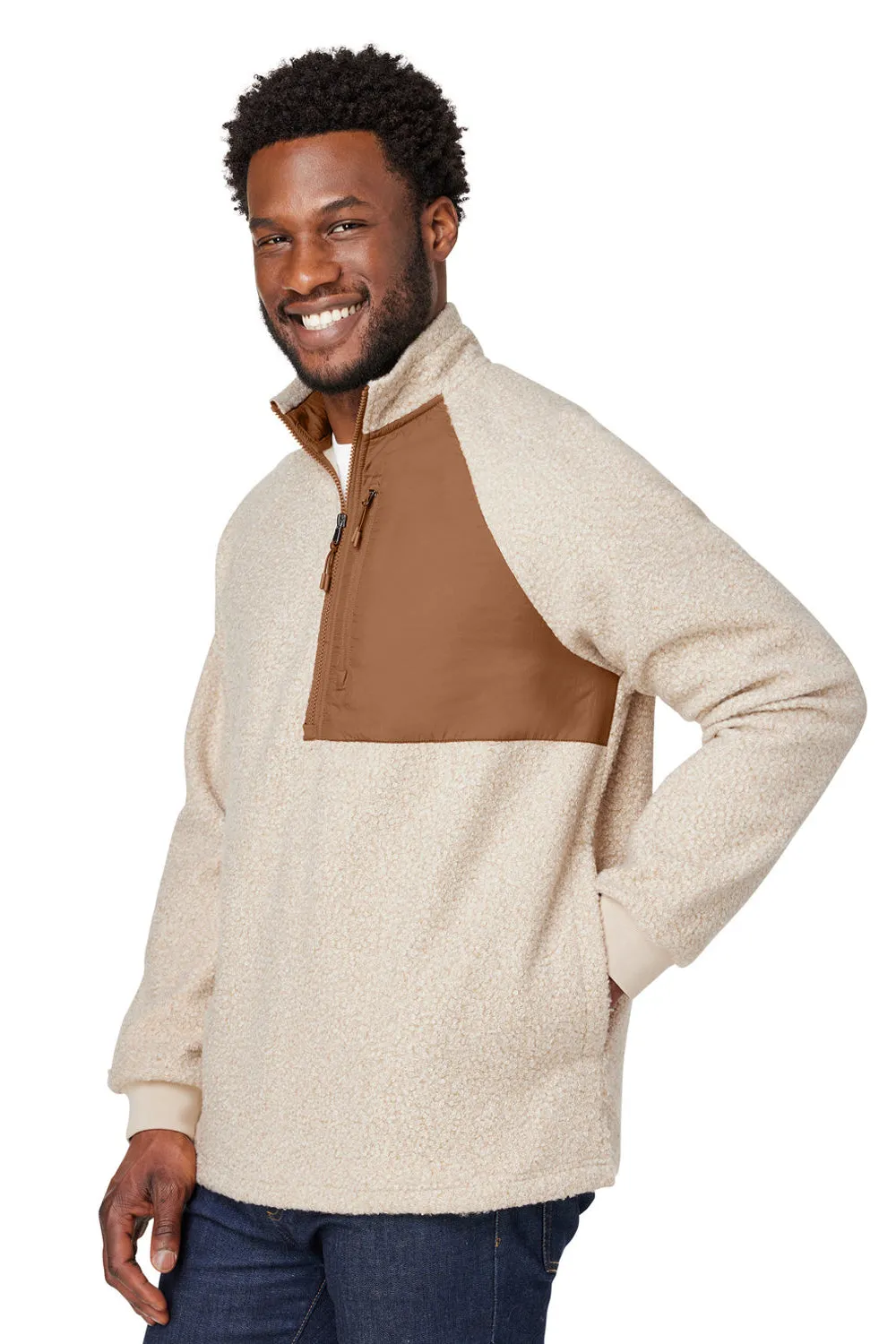 Pull en polaire Aura pour hommes North End avec fermeture 1/4 et poches - Mélange gris beige/Teck