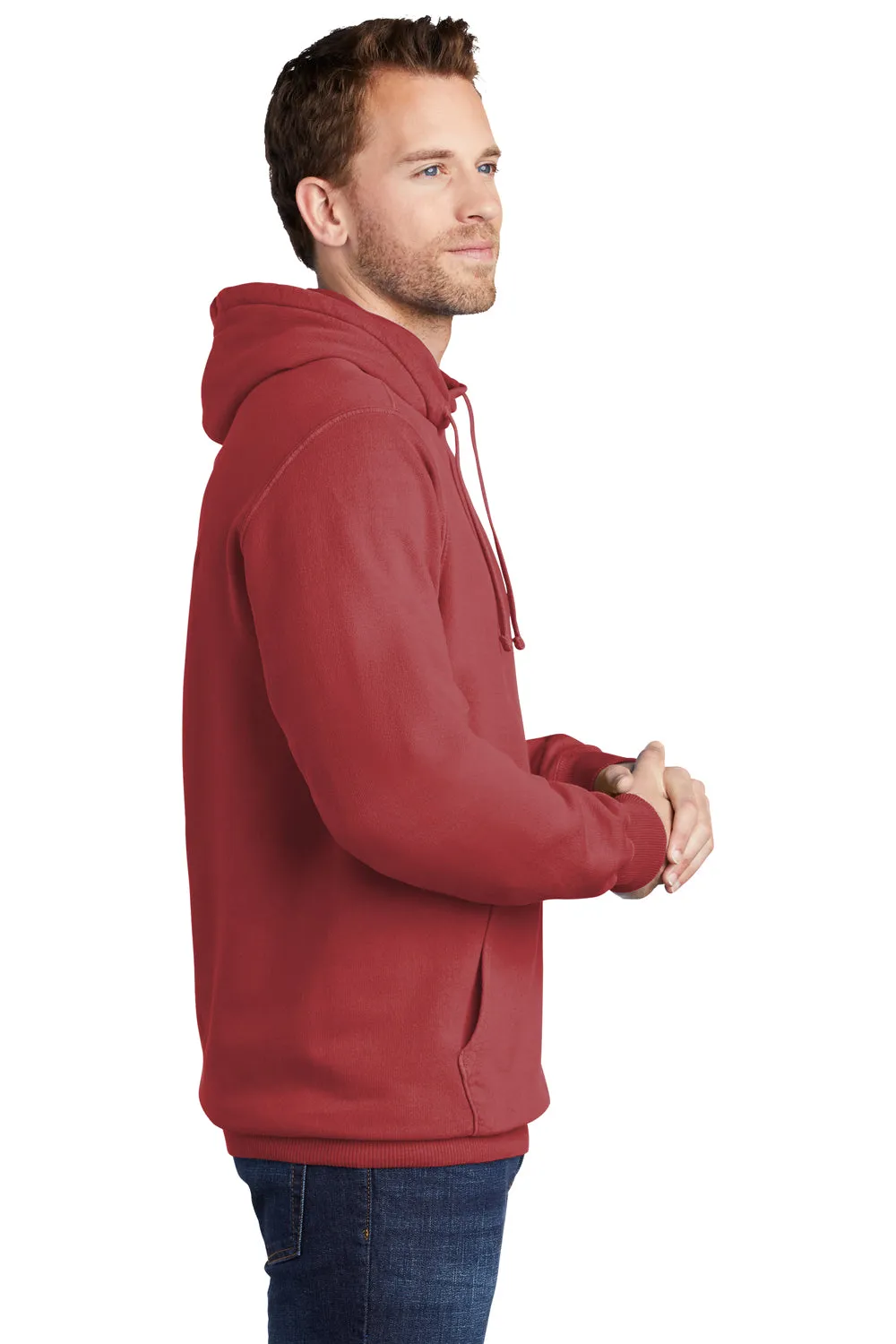 Port & Company Sweat à capuche en polaire lavé pour homme avec poche kangourou - Rouge rocheux