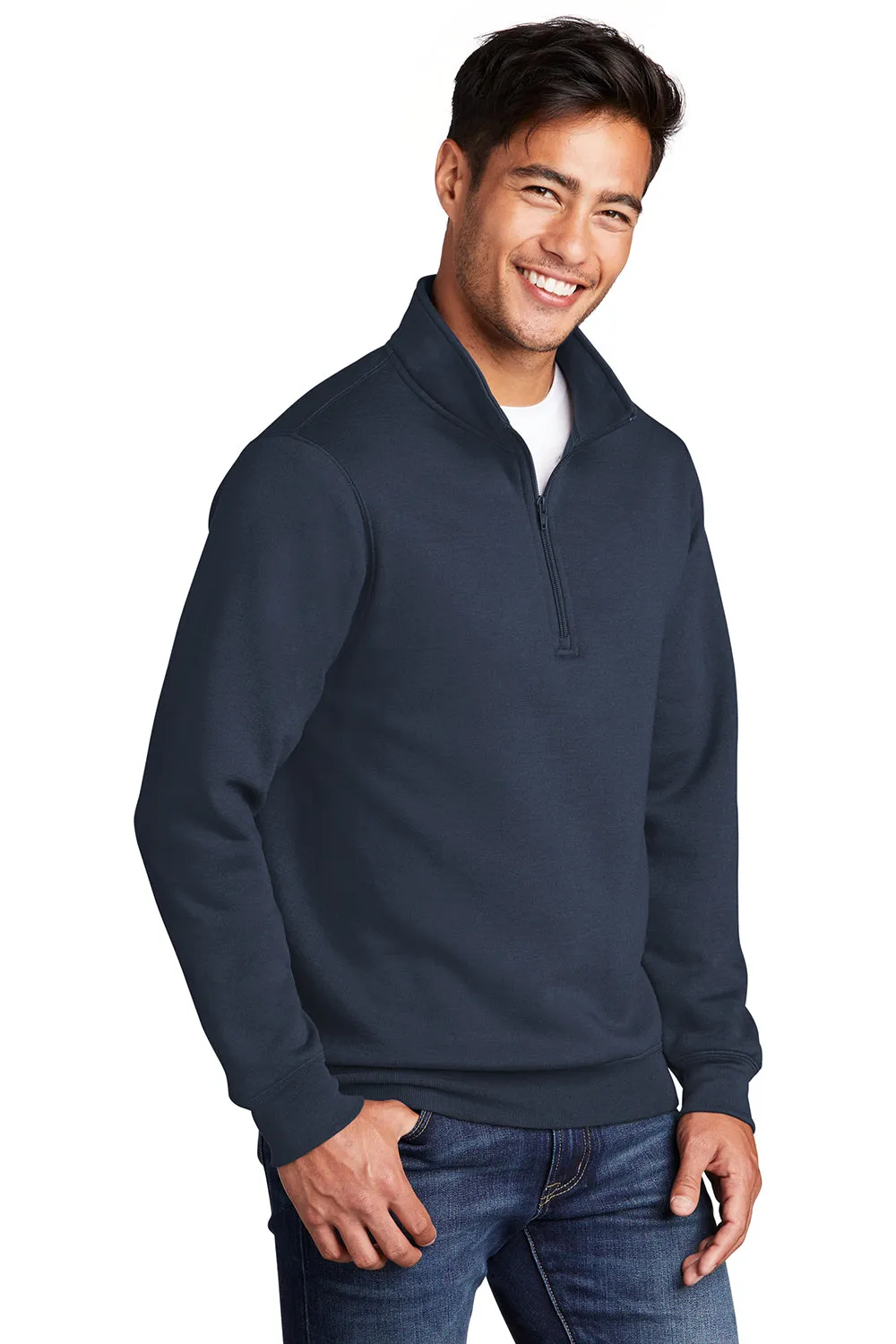 Pull à col zippé 1/4 en polaire pour homme Port & Company - Bleu marine
