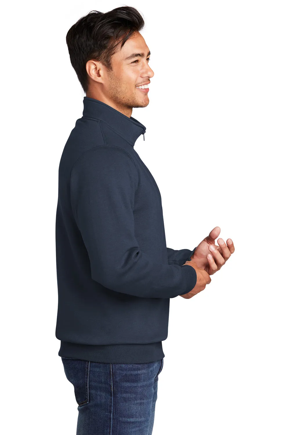 Pull à col zippé 1/4 en polaire pour homme Port & Company - Bleu marine