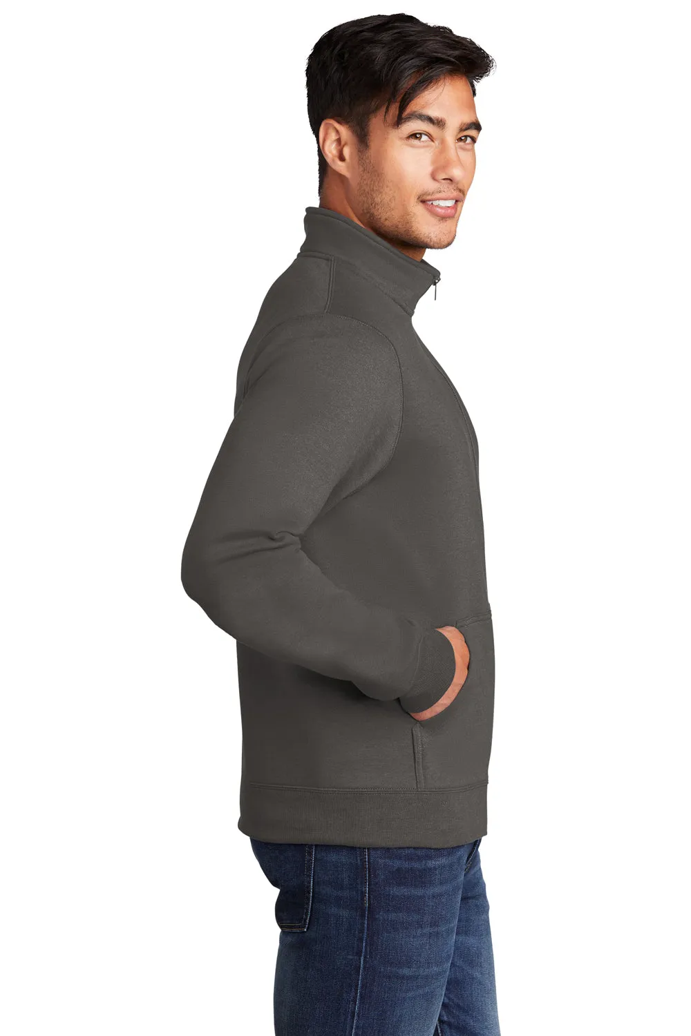 Port & Company Sweat-shirt à capuche homme en polaire avec fermeture éclair et poches - Gris anthracite