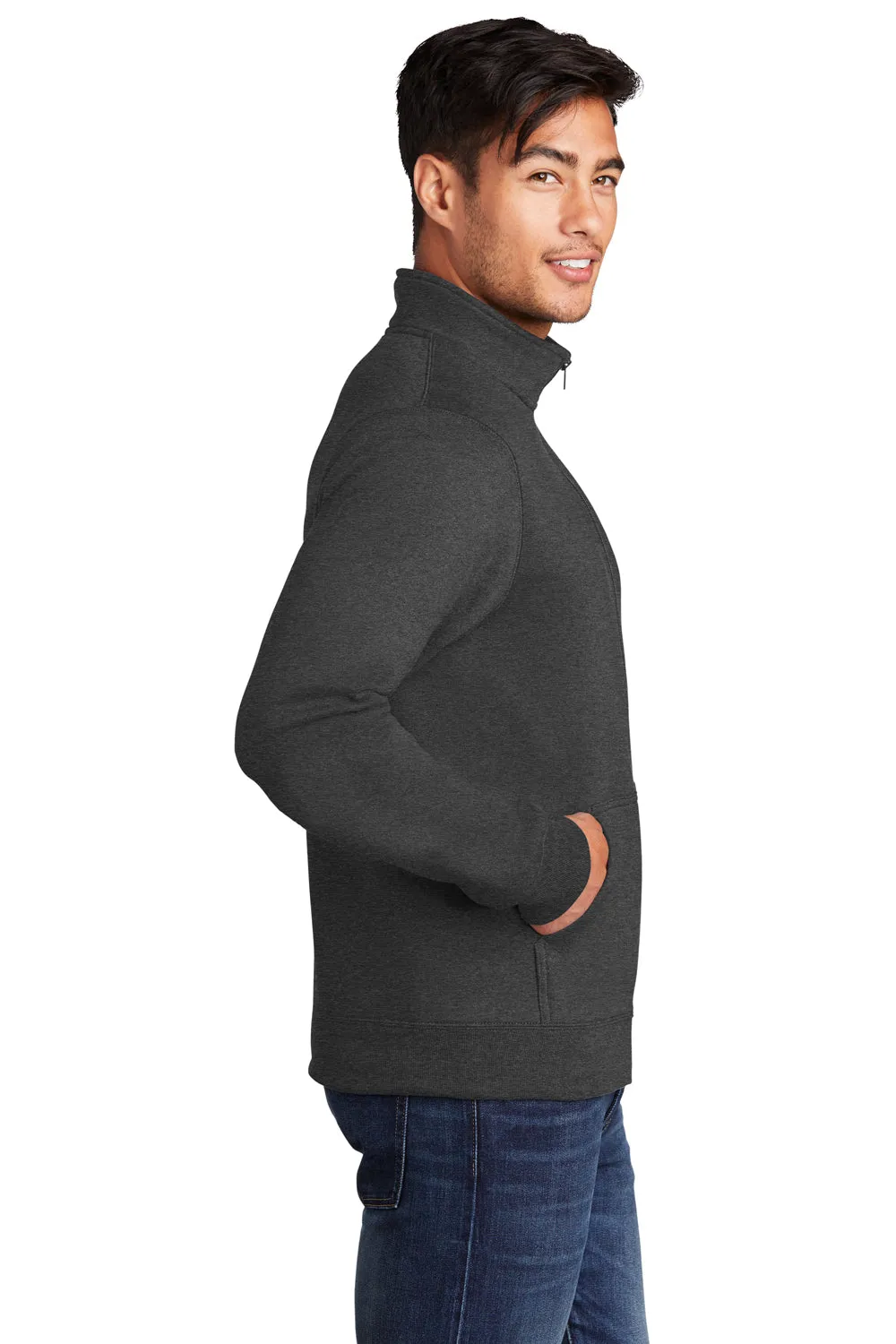 Port & Company Sweat à capuche homme en polaire avec fermeture éclair et poches - Gris foncé chiné