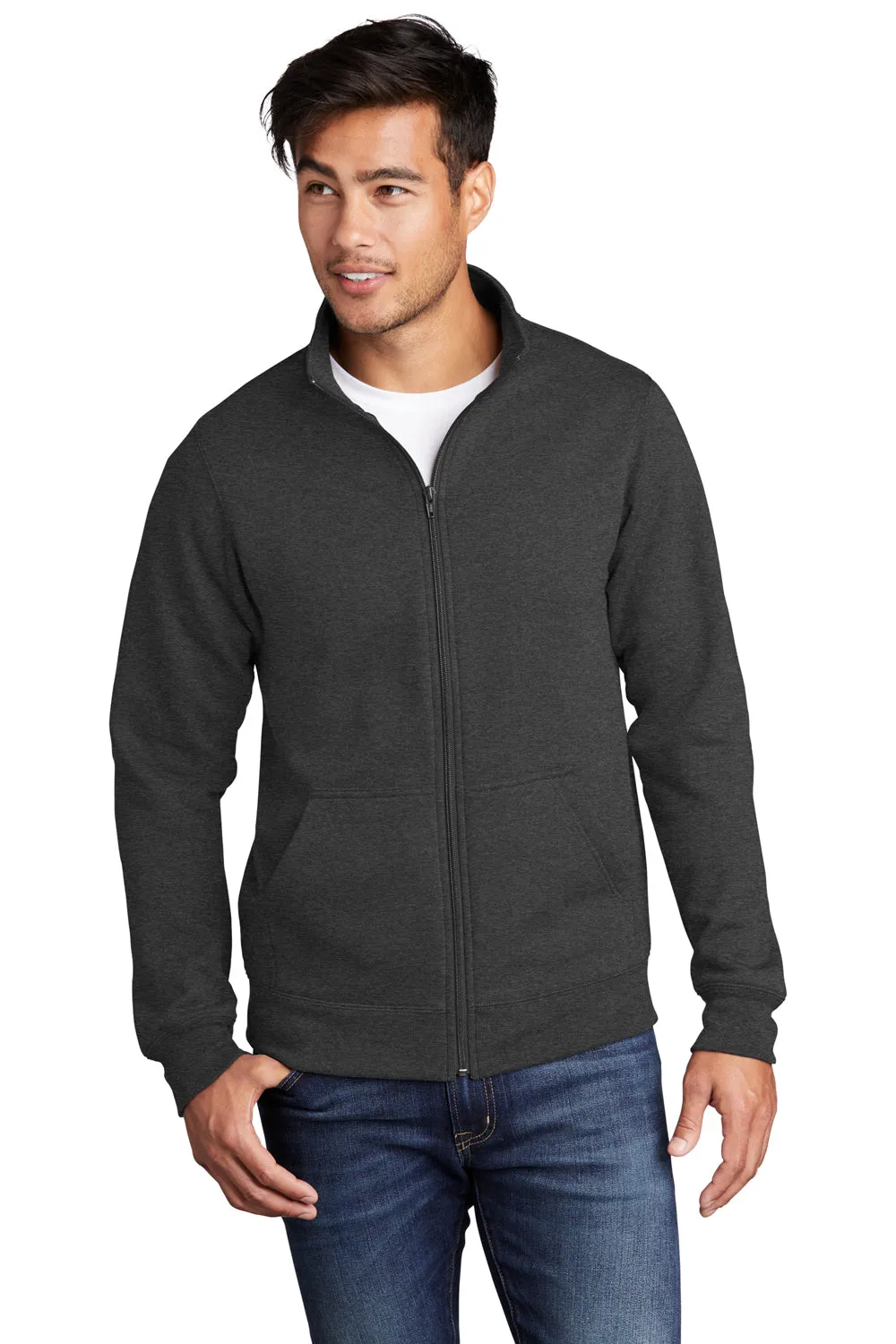 Port & Company Sweat à capuche homme en polaire avec fermeture éclair et poches - Gris foncé chiné