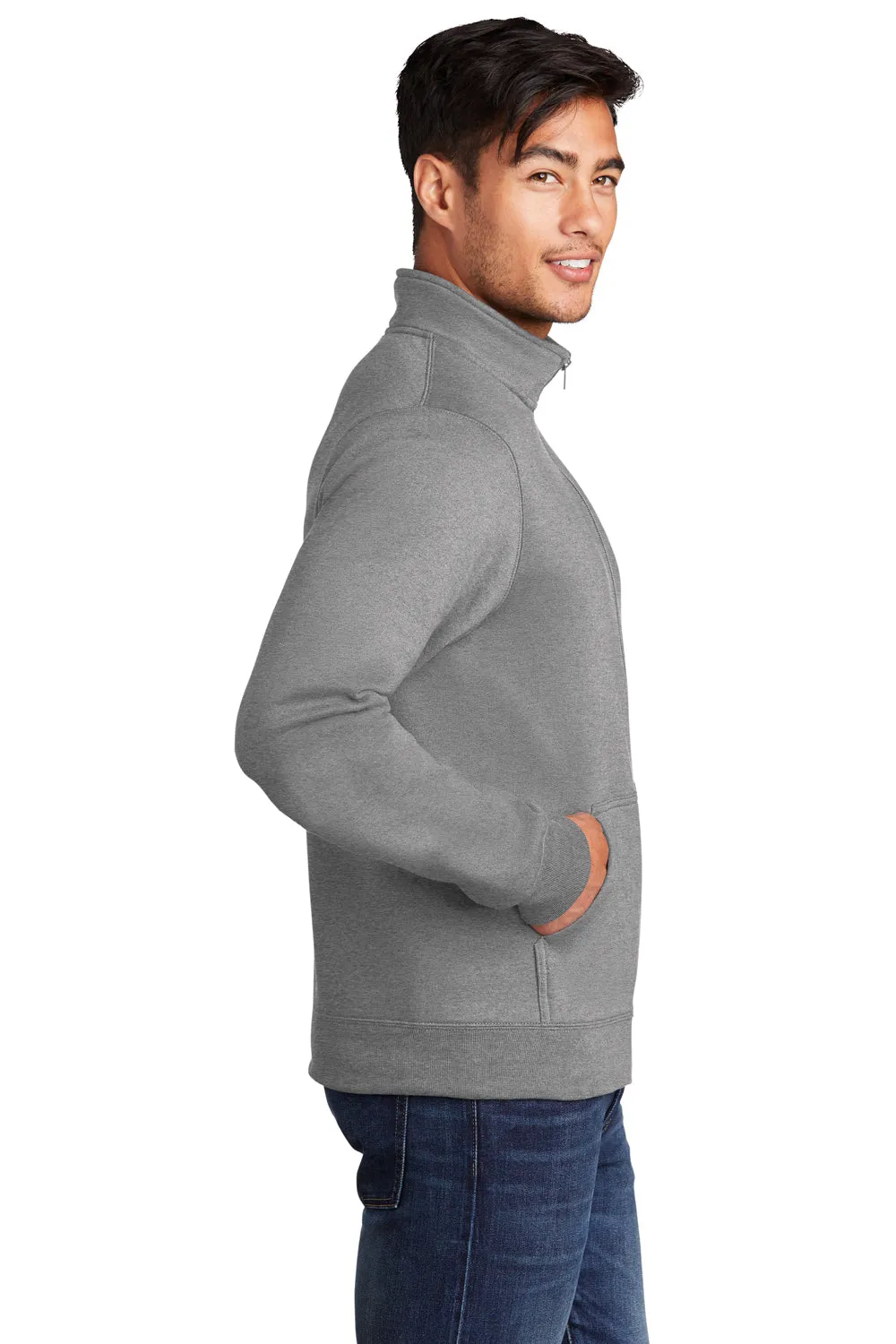 Port & Company Sweat-shirt à capuche homme en polaire avec fermeture éclair et poches - Gris chiné