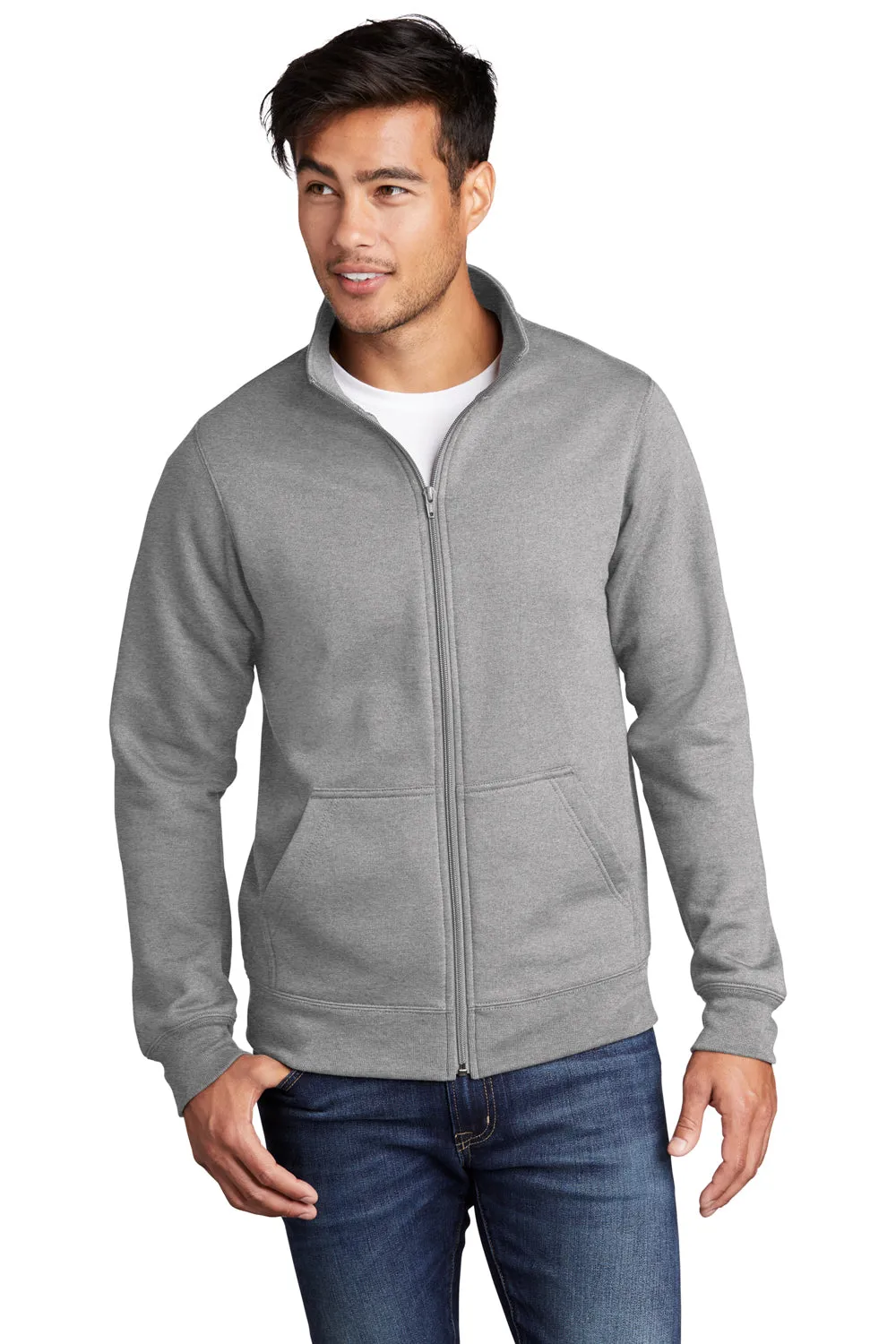 Port & Company Sweat-shirt à capuche homme en polaire avec fermeture éclair et poches - Gris chiné