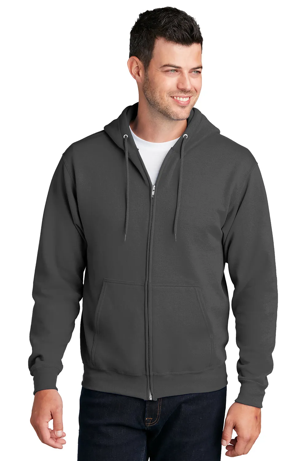 Port & Company Sweat à capuche pour homme en polaire résistante aux pilules avec fermeture éclair complète et poches - Gris anthracite