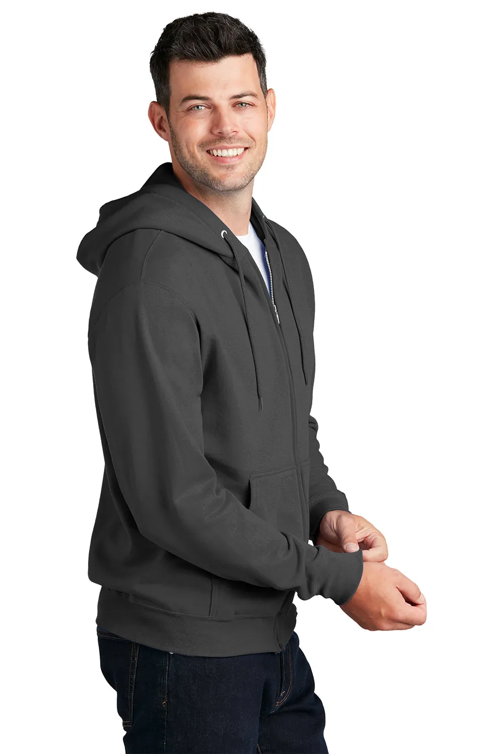 Port & Company Sweat à capuche pour homme en polaire résistante aux pilules avec fermeture éclair complète et poches - Gris anthracite