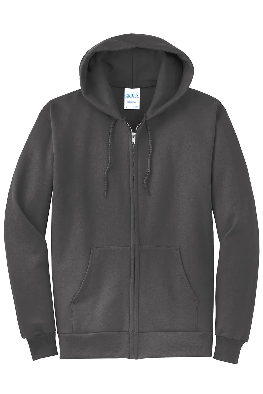 Port & Company Sweat à capuche pour homme en polaire résistante aux pilules avec fermeture éclair complète et poches - Gris anthracite